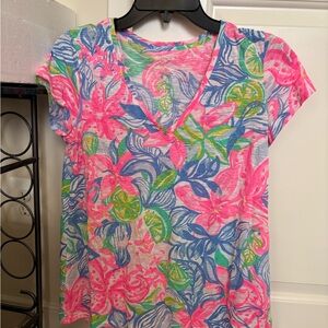 Lilly Pulitzer Pink and Blue Floral Short Sleeve Top